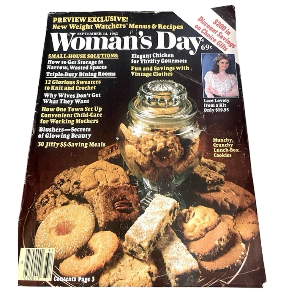 Vintage 80's Woman's Day Magazine Sep 14, 1982 Cookies Lace Weight Watchers 1980